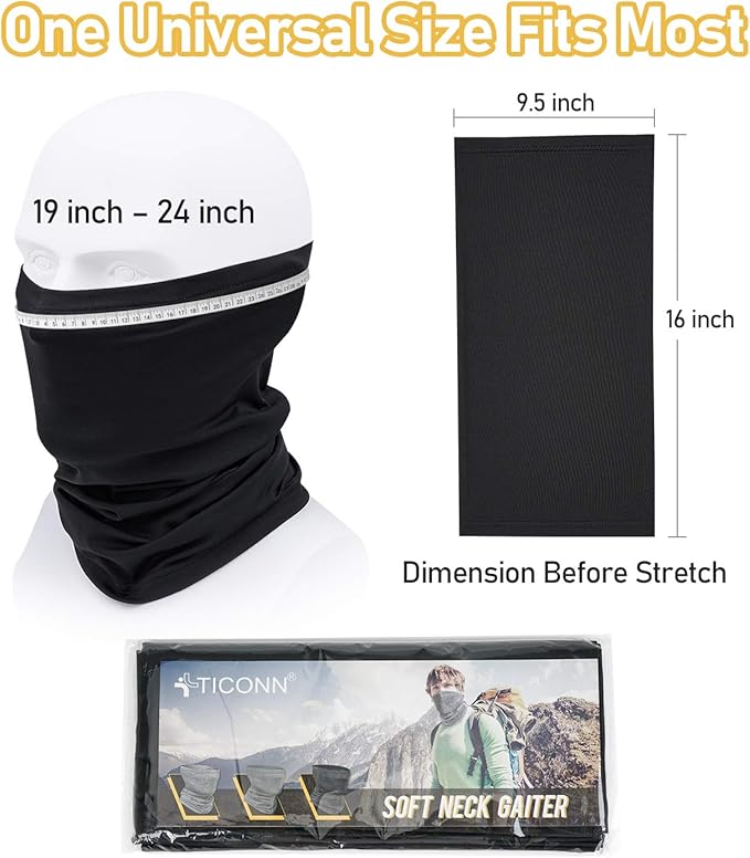 TICONN Neck Gaiter Face Cover Scarf, Breathable Sun & Wind-proof for Skiing Fishing Hiking Cycling