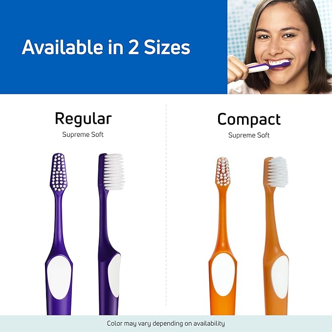 TePe Supreme Toothbrush, Soft Bristle Toothbrush, Tapered Brush Head for Sensitive Teeth and Gum Care, Adult, 1 Pack