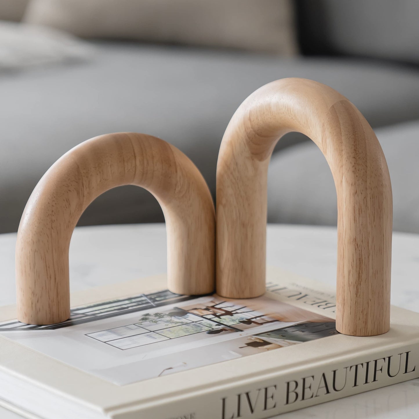 PEAKOLY Wood Arch Decorative Objects - Modern Bookshelf Decor, Coffee Table Sculpture, Floating Shelf Decor Accents, Japandi Home Decorations for Side, Console and Entryway Table
