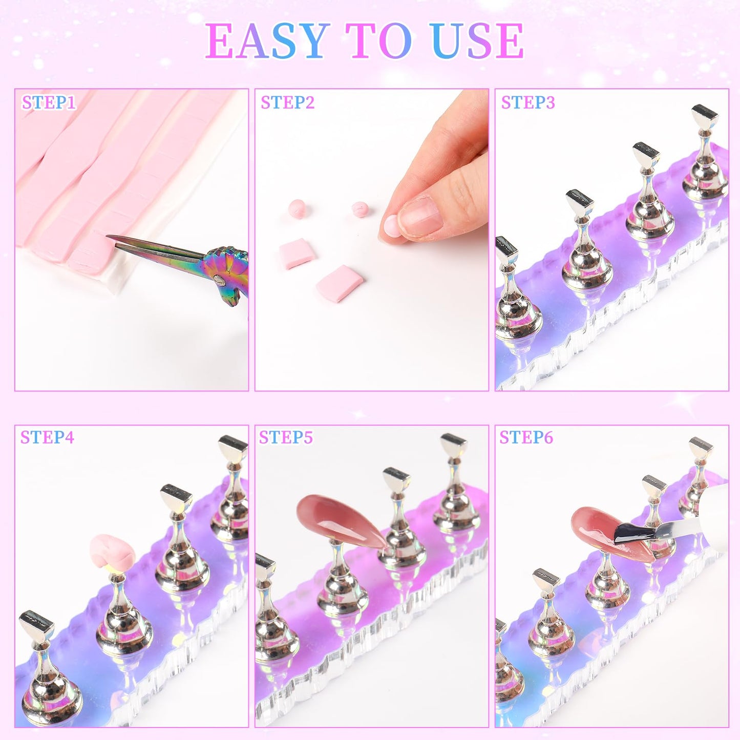 ANGNYA Nail Stand for Press on, 2 Set Aurora Nail Holder for Painting Nails Press on Nail Stands with 96 Pcs Reuseable Mounting Tapes for Nail Art Display Home & Salon Use