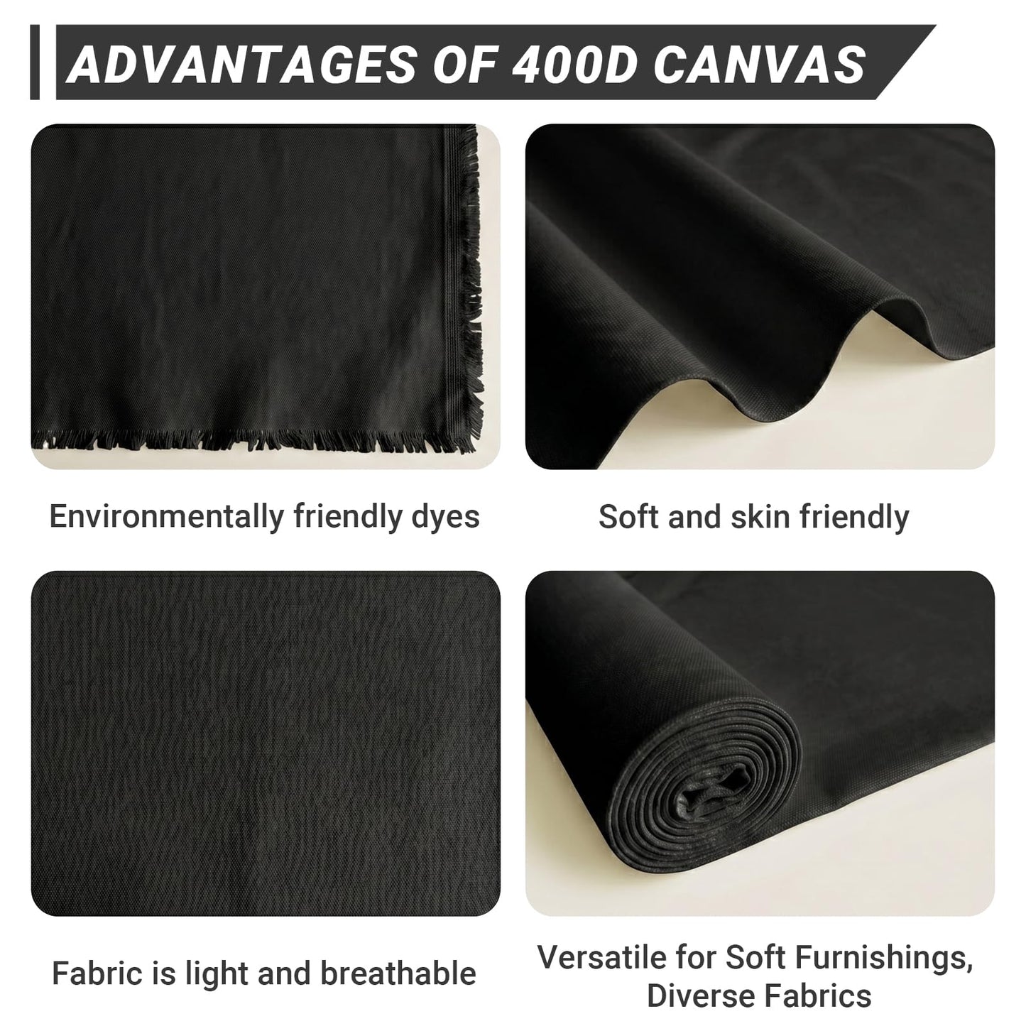 Q&J Fabric Co. 3 Yards Black Canvas Fabric by the Yard 8oz 400D Cotton Blend Canvas Material 59 Inch Wide for Sewing DIY Crafts Home Decor Tote Bags