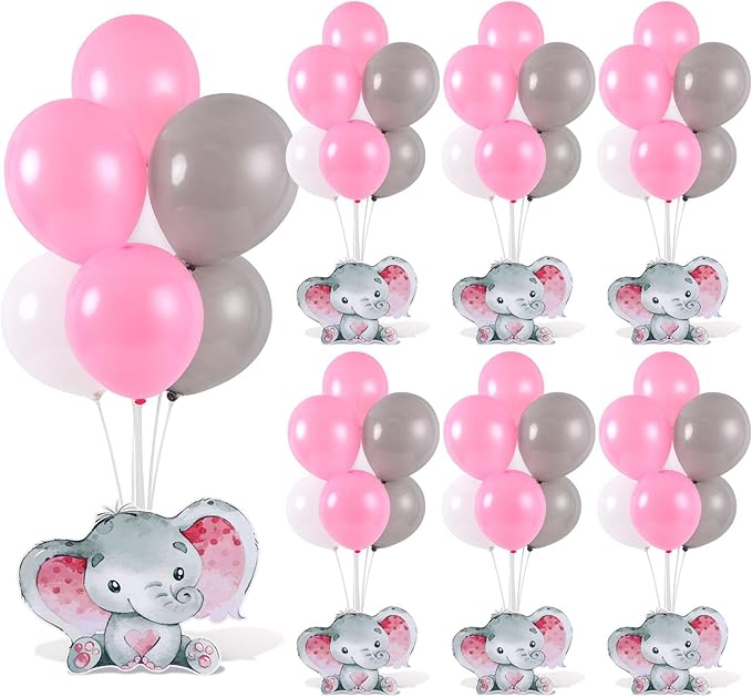 6 Sets Elephant Baby Shower Balloon Stand Kit for Tables Elephant with Balloon Centerpieces Party Decor for Girls 3D Table Decoration for Kids Party Baby Shower Photo Props Supplies