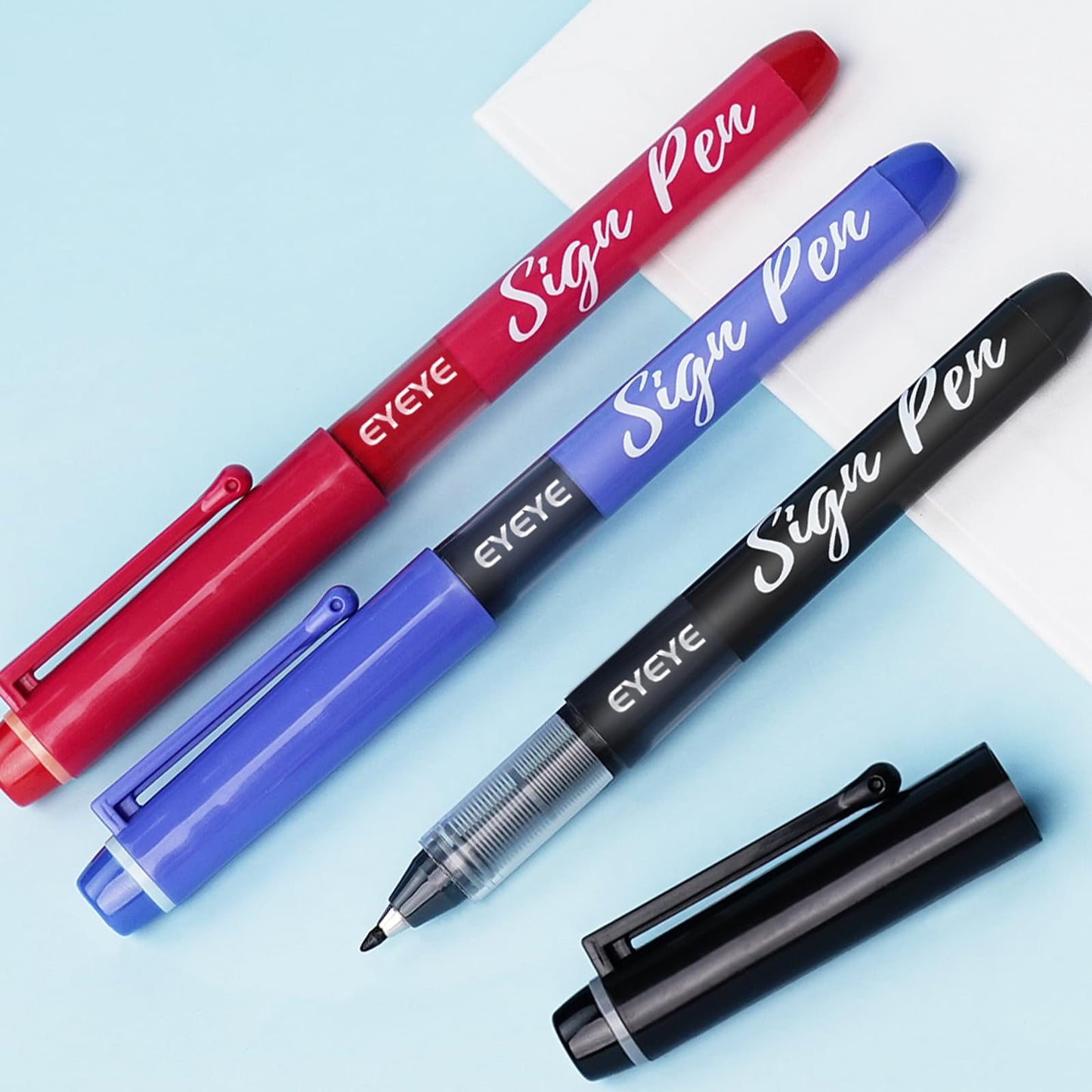 EYEYE Sign Pens 9 Pack (Black Blue Red)- 1.0mm Nib Tip - 0.6mm Line, Liquid Ink Sign Pen Smooth Writing - Fineliner Marker Pens Quick Drying