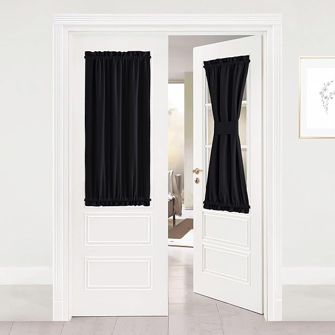 NICETOWN Blackout Sidelight Panel Curtain - Thermal Insulated Half Window French Door Blind Shade RV Curtains, Classroom Door Shade for Privacy (1 Panel, 25W by 40L Inches, Black)