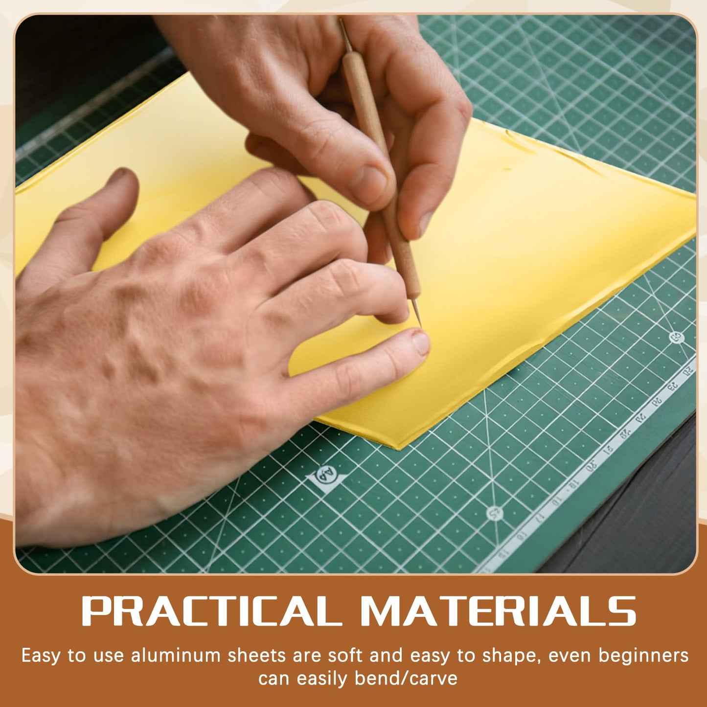 Yaocom Metal Embossing Kit, 25 Sheets Aluminum Embossing Foil Sheets, Art Craft Decorative Metal Foil Sheet Tools, Gold Shimmer Crafting Accessory, Creative Artwork Making Kit, Handcraft Supplies