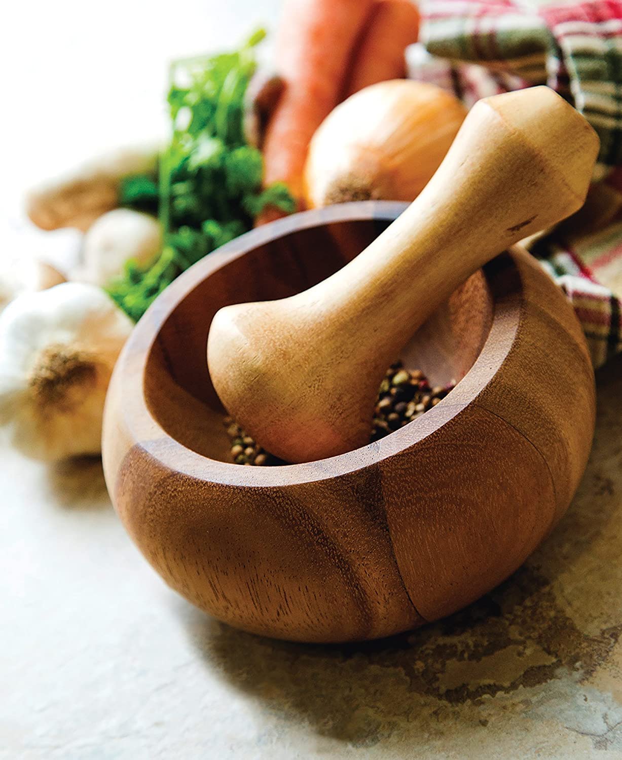 IBLAY Mortar and Pestle, Acacia Wood Herb Spice Masher Mortar,Pestle Grinder/Chopper for Herbs, for Garlic Press, Coffee Grinder, Ginger Crusher, Spice Grinding, Spices and Kitchen Usage