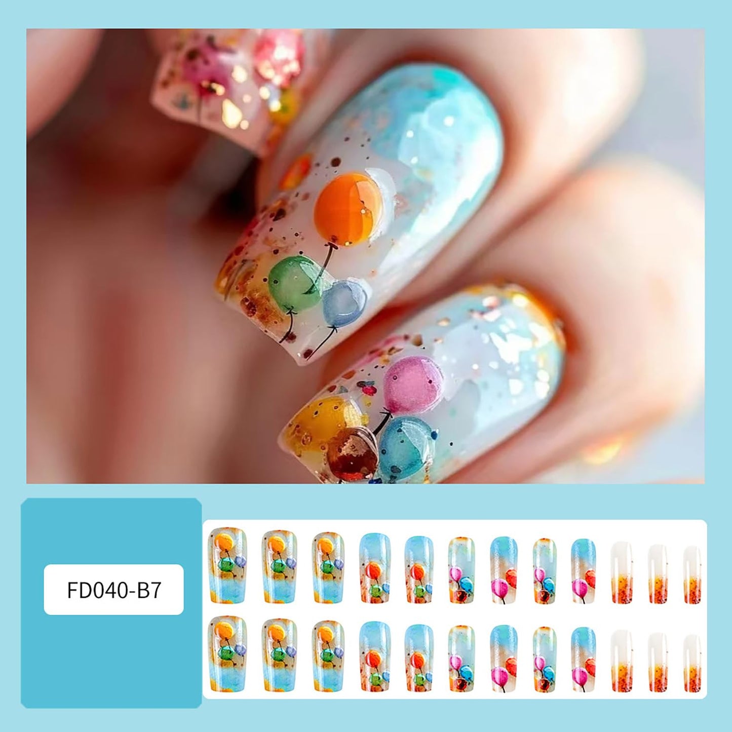 EYZOTSF Press on Nails Medium Square Shaped Acrylic Medium Square Shaped False Nails with Designs Artificial Short Coffin Fake Nails with Charms Glue ons Fingernails for Women Girls(FD040)