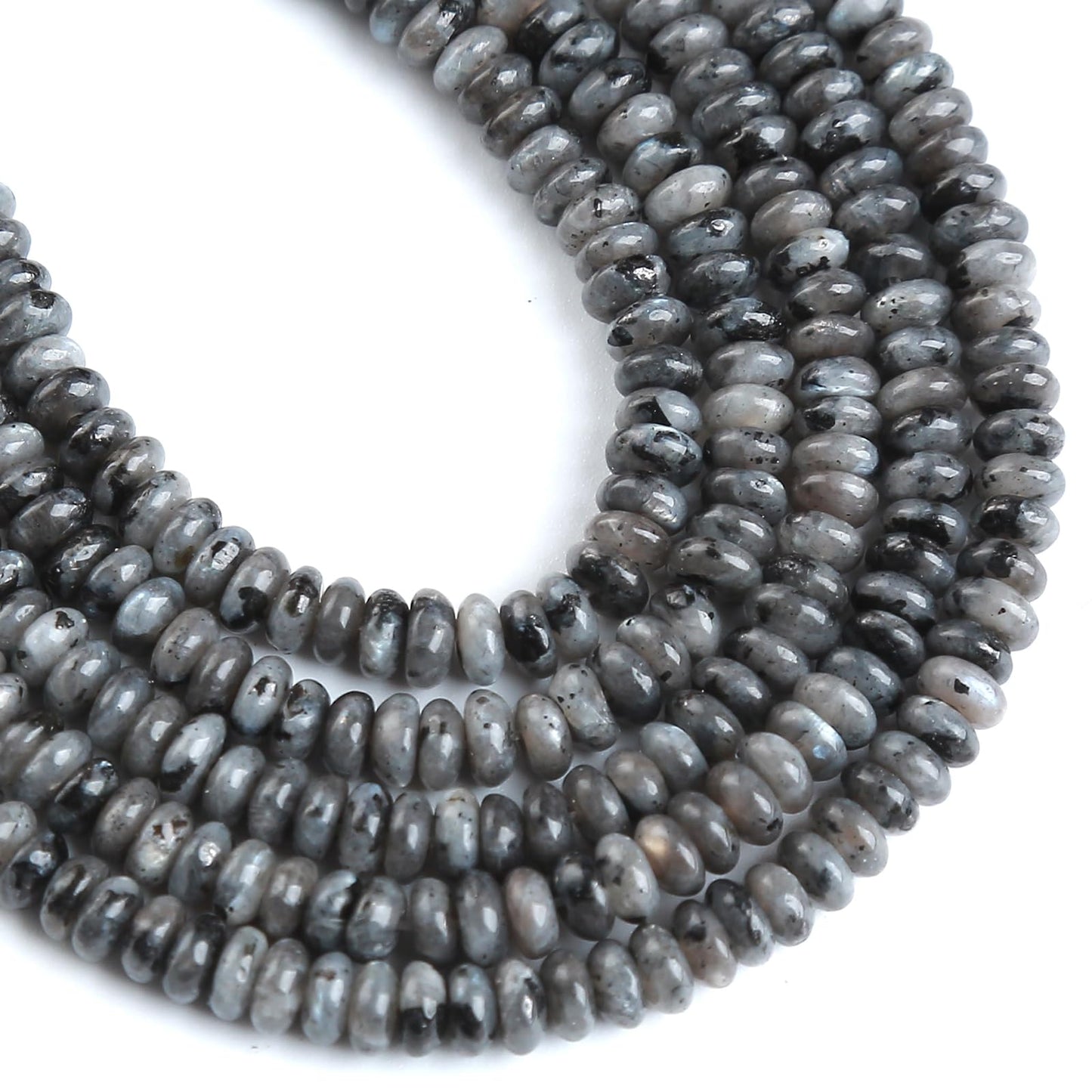 150PCS 2x4mm Natural Black Labradorite Stone Rondelle Beads Abacus Disk Stone Beads Round Loose Spacer Gemstone Beads for DIY Bracelet Necklace Jewelry Making