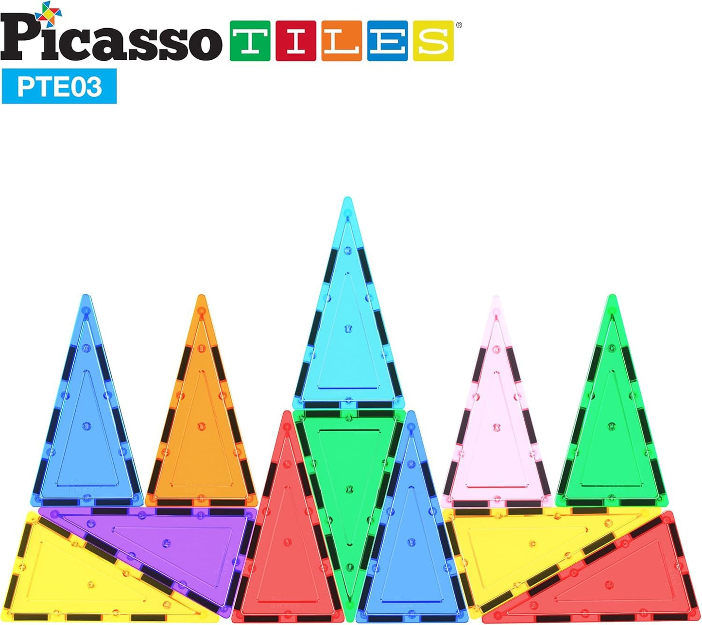 PicassoTiles 12pcs Magnetic Building Block Set Isosceles Triangle Magnet Tiles Construction Toy STEM Learning Kit Educational Playboard Prek Pretend Play Stacking Blocks Child Brain Development PTE03
