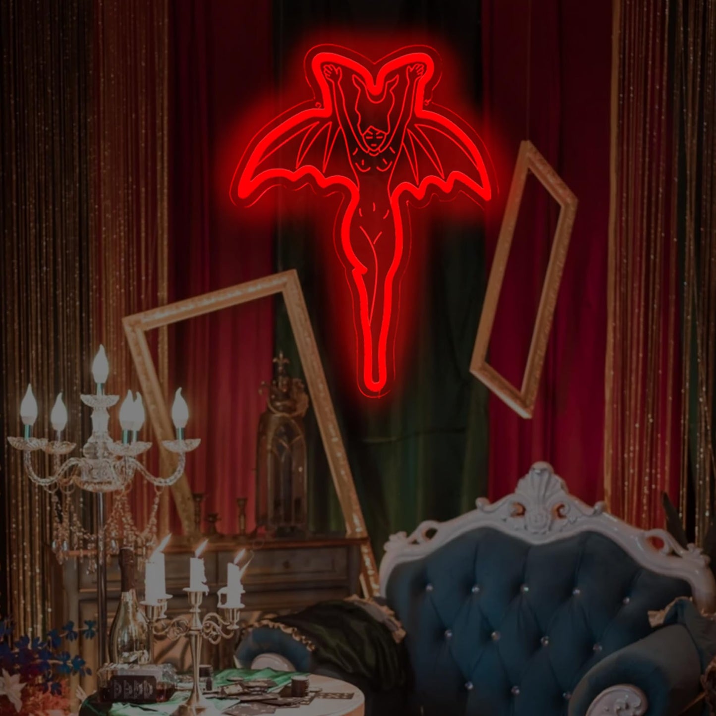 Devil Neon Sign – Vampire Neon Sign for Spooky Halloween Gothic Decor, LED Wall Light for Party & Home Decoration12.8 * 16.4 Inch