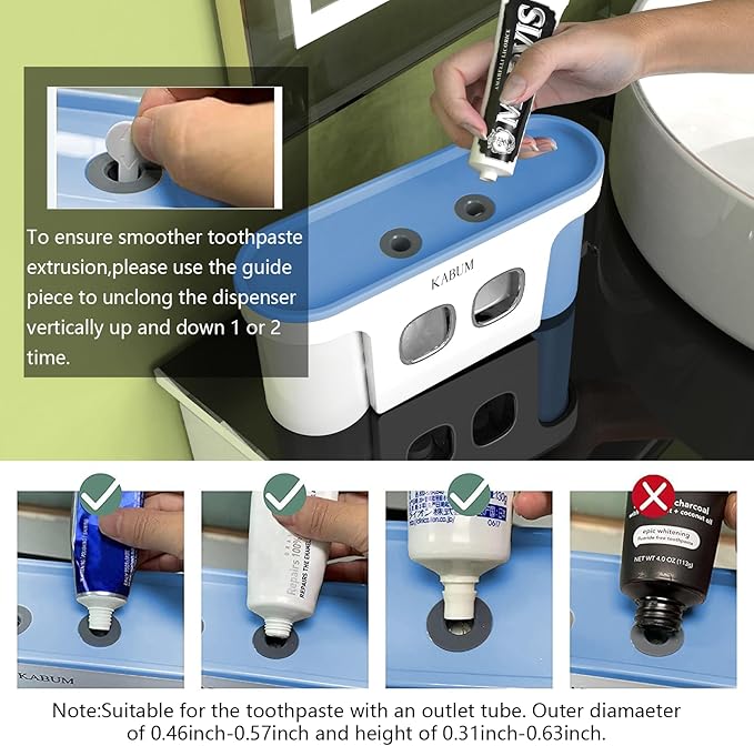 Toothbrush Holders for Bathroom Organizer, 2 Cups Automatic Toothpaste Dispenser Squeezer Kit Wall Mounted for Bathroom Set, Ideal Bathroom Accessories.Blue