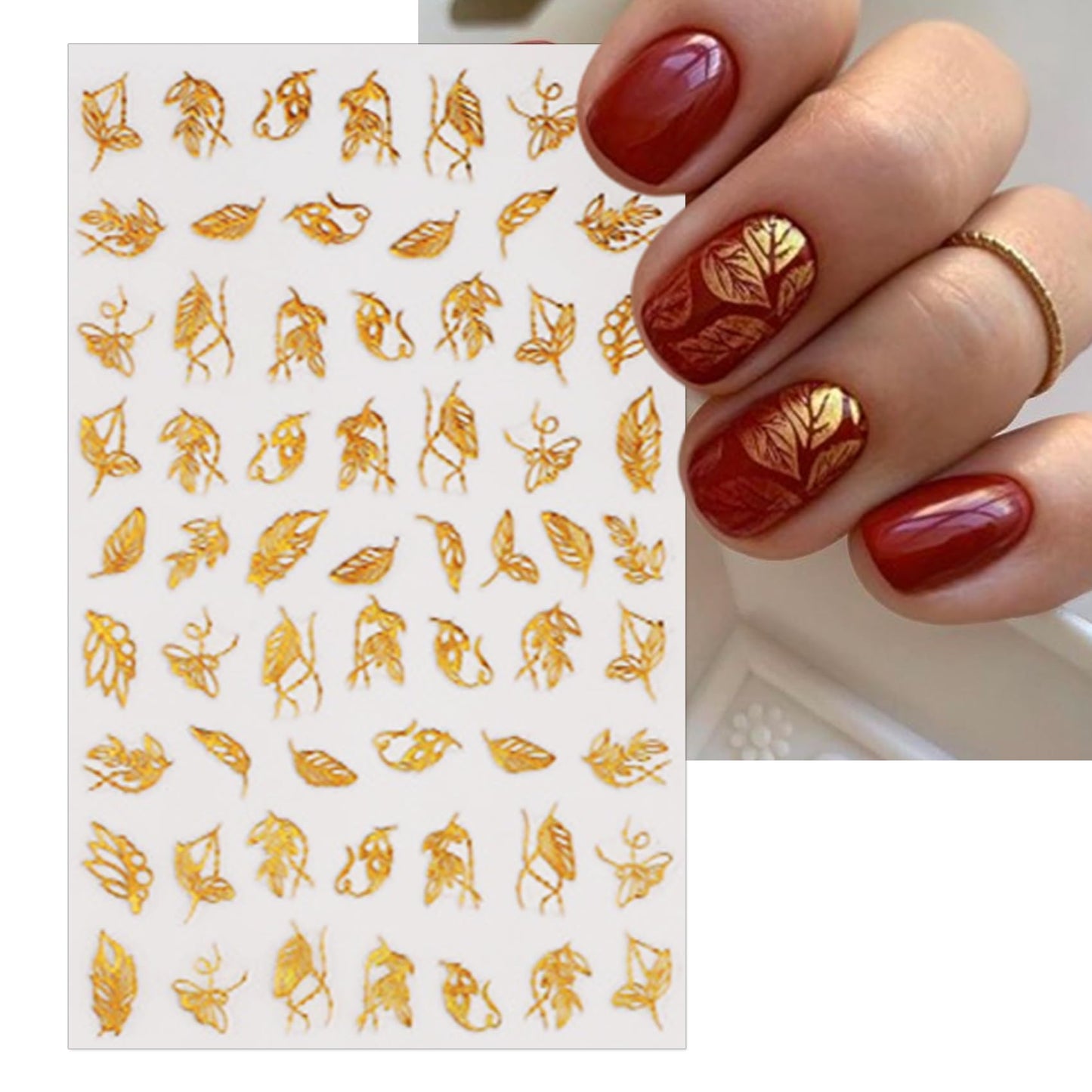 IDDFEVE Gold Leaves Nail Art Stickers - Minimalism Geometry Line Self-Adhesive 3D Nail Decals for DIY Golden Manicure(10 Sheets)