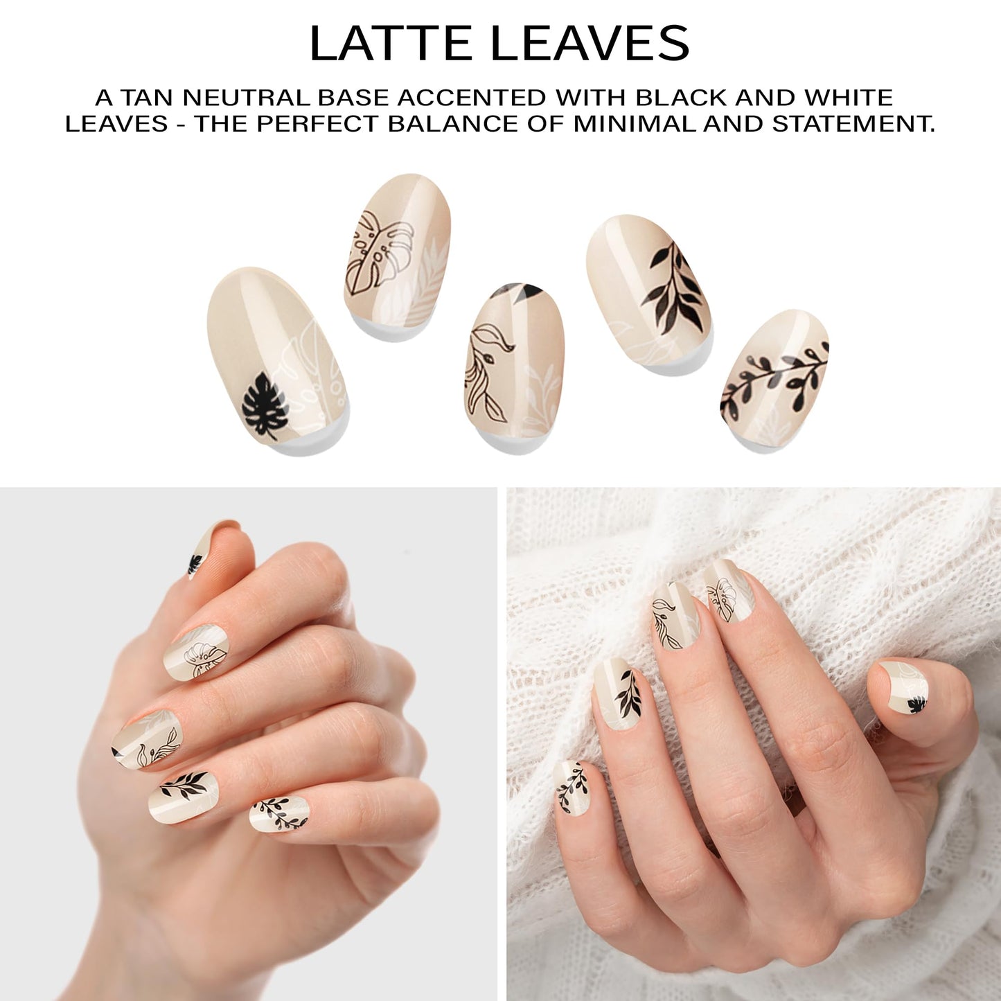 Semi-Cured Gel Nail Strips - 20 Salon-Quality Gel Sticker with UV Light Required, Long Lasting, Easy Application & Removal, Includes Prep Pad, Nail File, Wooden Stick (Latte Leaves)
