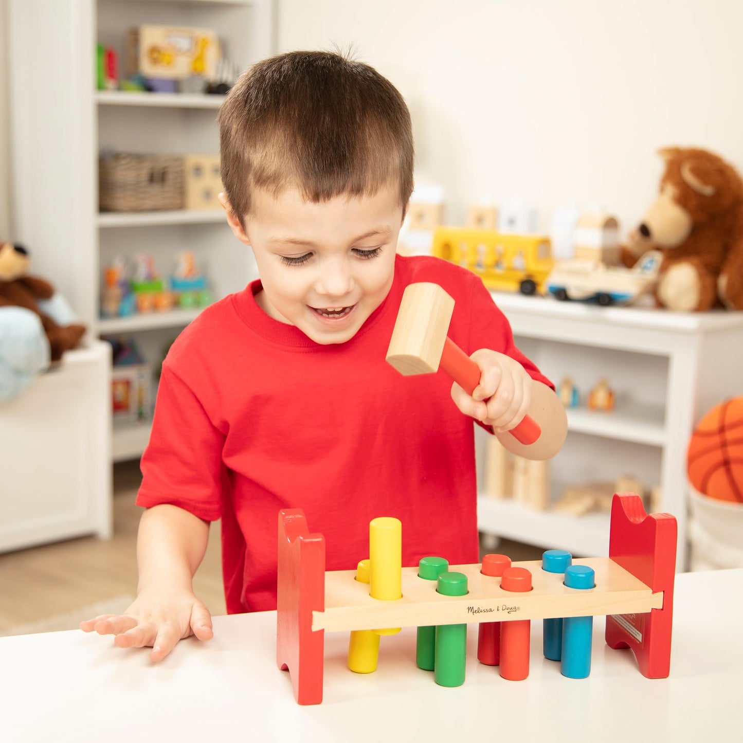 Melissa & Doug Deluxe Wooden Pound-A-Peg Toy With Hammer - FSC Certified
