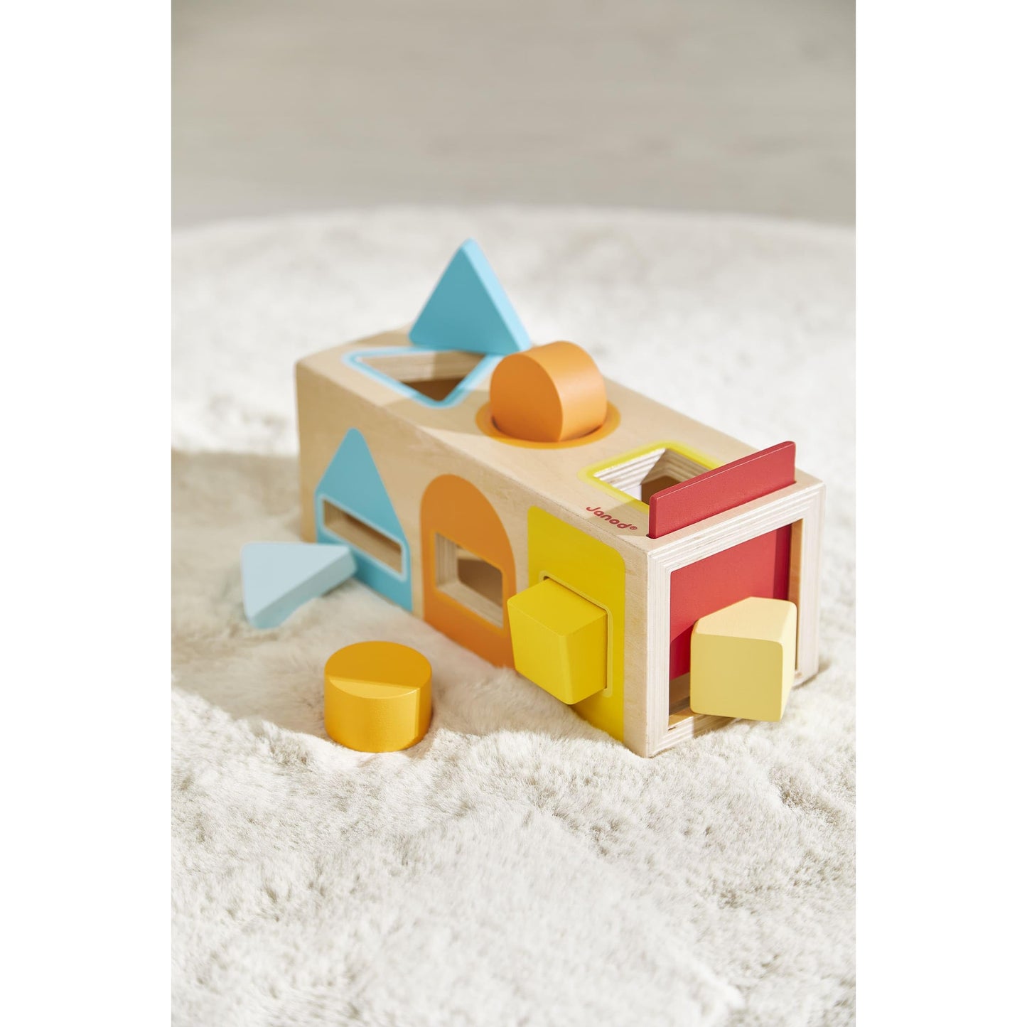 Janod Geometric Shapes 6 pc Wooden Sorting Box - Ages 12+ Months to 3 Years - J05330