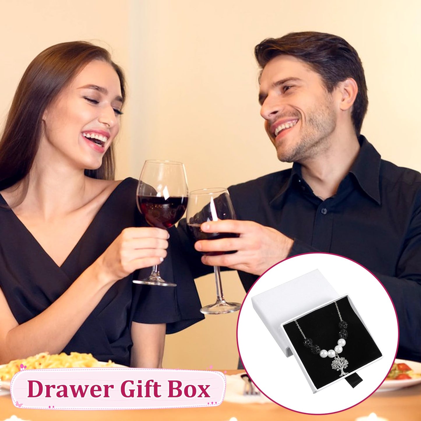 ZEYIYER 2Pcs Small Bracelet Gift Box, Jewellery Box Drawer Type, Cardboard Jewellery Gift Case for Necklace, Chain, Earrings (Black White)