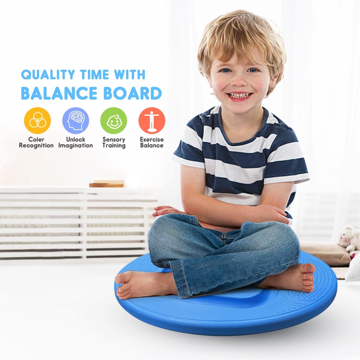 Kids Maze Balance Board - Wobble Trainer for Ski Surf Snowboard, Non-Slip Sensory Rocker Ages 3-12, Core Therapy & Skate Prep Ocean blue