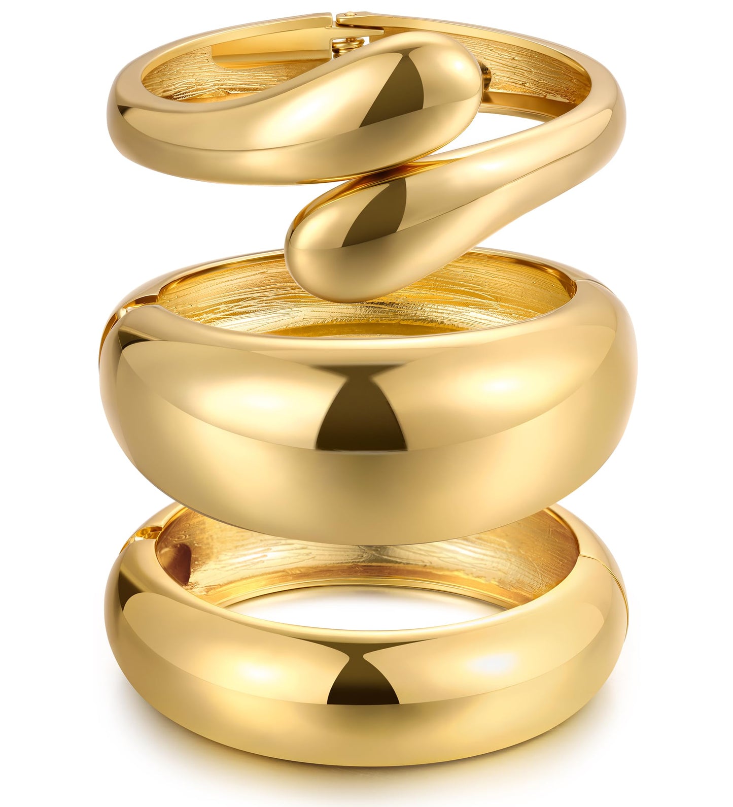 Chunky Gold Bangle Bracelets for Women, Dainty 14k Gold Plated Big Stackable Bangles Set, Trendy Statement Cuff Bracelet Jewelry Prom Wedding Accessories