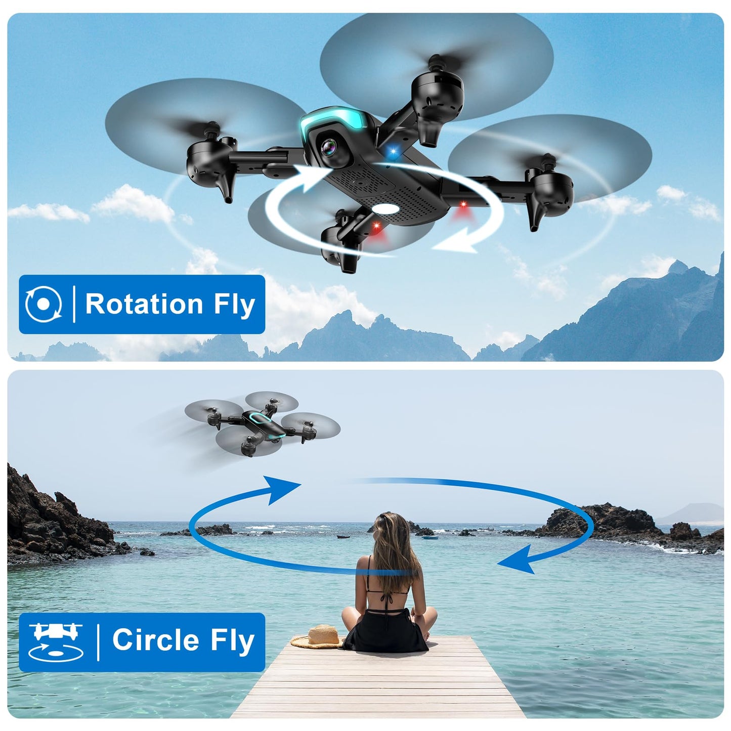 Drone with 1080P Camera, Foldable Drone for Beginners with Light, Upgrade Altitude Hold, Gesture Selfie, Waypoint Fly, 3D Flip, 3 Speed Mode, Circle Fly, One Key Start