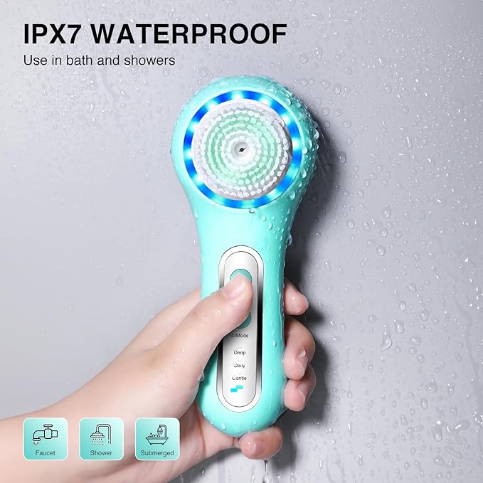 Face Scrubber Exfoliator,Facial Cleansing Brushes Rechargeable IPX7 Waterproof with 5 Brush Heads,Electric Face Spin Brush for Exfoliating, Massaging and Deep Cleansing (Blue+White)