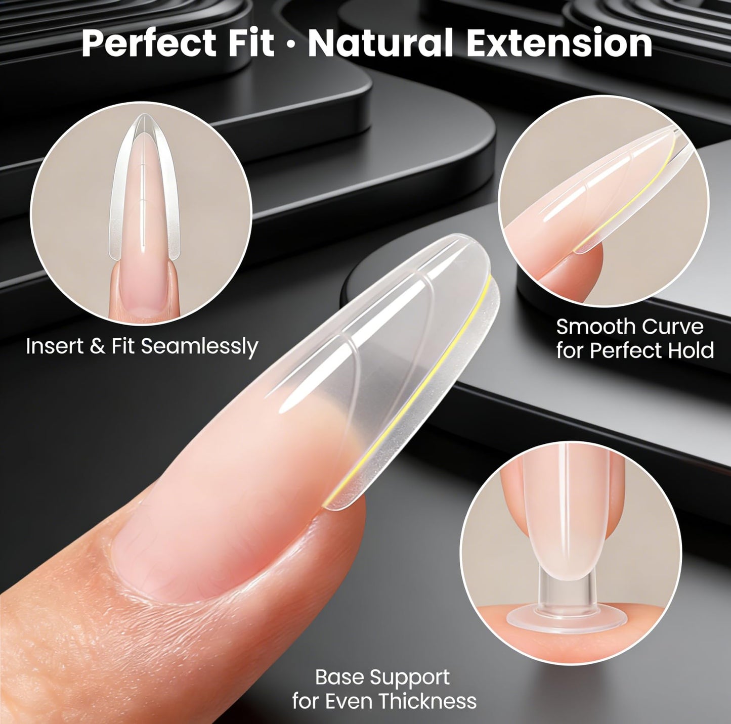 240Pcs Sandwich Nail Dual Form - 15 Sizes Almond Round Nail Molds with Guide Lines, Builder Gel Extensions (240, Transparent)