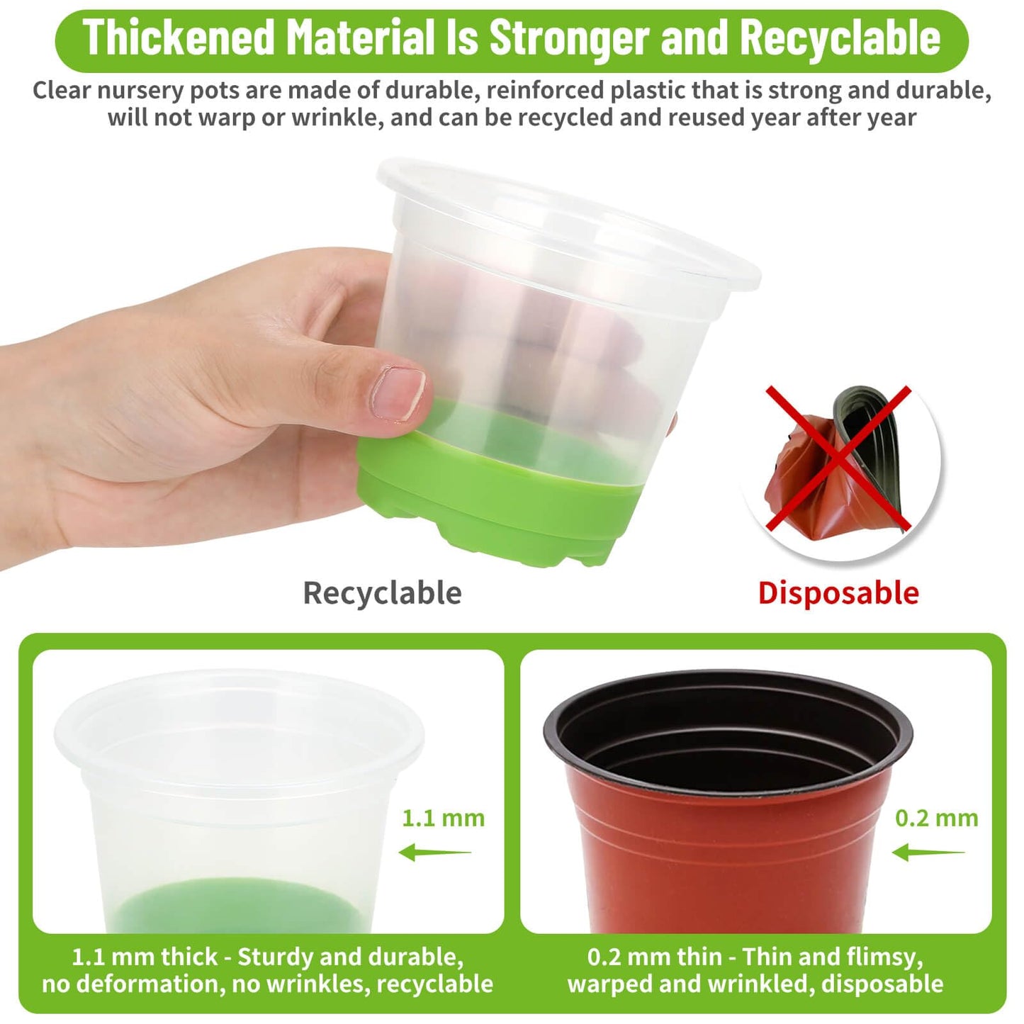 Caffox 57PCS Reusable Seed Starter Kit Includes 26 Packs 4" Clear Nursery Pots with Silicone Base, Repotting Mat, Gardening Gloves, Plant Labels and Seedling Tools for Easy Transplant