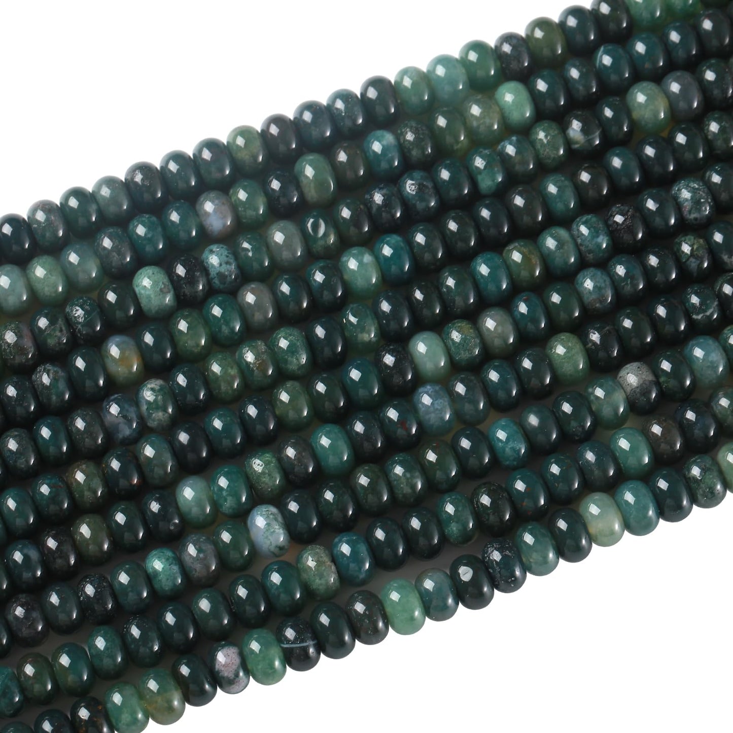 5x8mm 76pcs Natural Moss Agate Stone Rondelle Spacer Loose Beads Abacus Disk Stone Round Loose Gemstone Beads for Jewelry Making DIY Bracelet Necklace