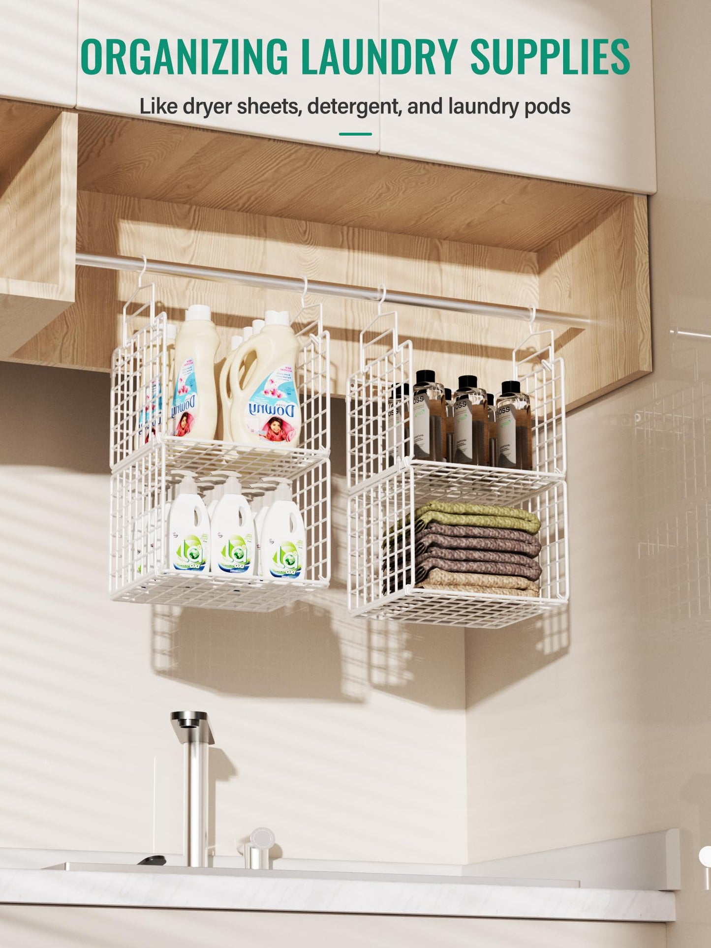 Orapoke Hanging Closet Organizer, 4 Tier Metal Closet Organizers and Storage with 4 Hanging Hooks 4 S-Hooks for Wardrobe Laundry Room, Wire Storage Shelf for Clothes Sweaters Pants (White)
