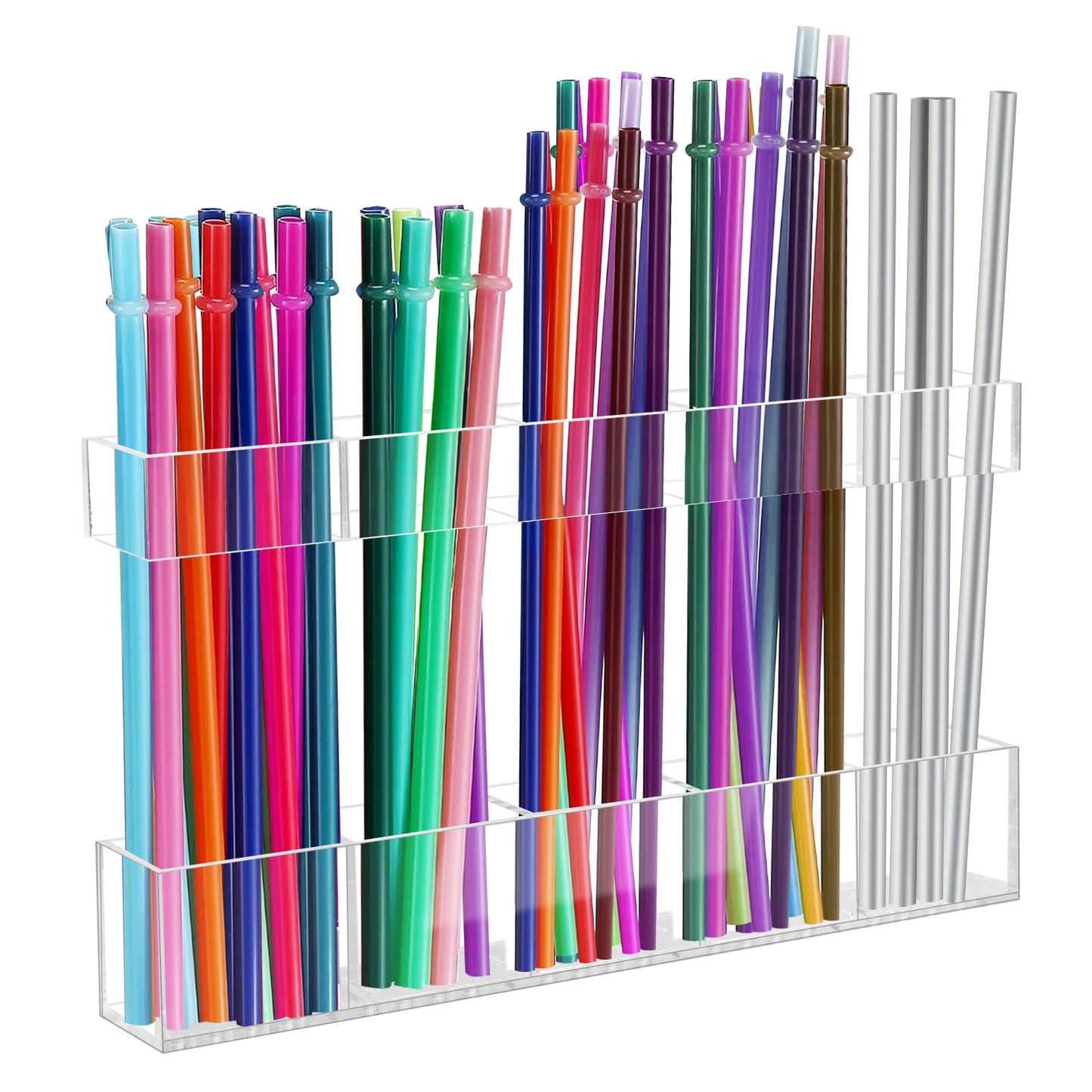 Malldii 9.5" Large Acrylic Straw Holder for Cabinet Door - Reusable Tumbler Straw Organizer Storage, Small Kitchen Accessories Container, Ultra Sticky Cupboard Door Mounted (Transparent)