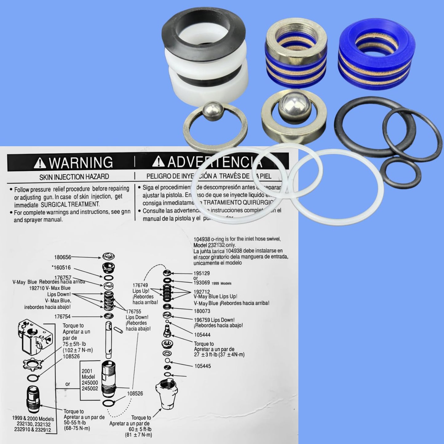248212 Pump Repair Packing Kit for Graco Ultra Max II 695 795, LineLazer 3900, GMAX II 3900 | OEM Replacement Seal Kit | Airless Paint Sprayer Accessories