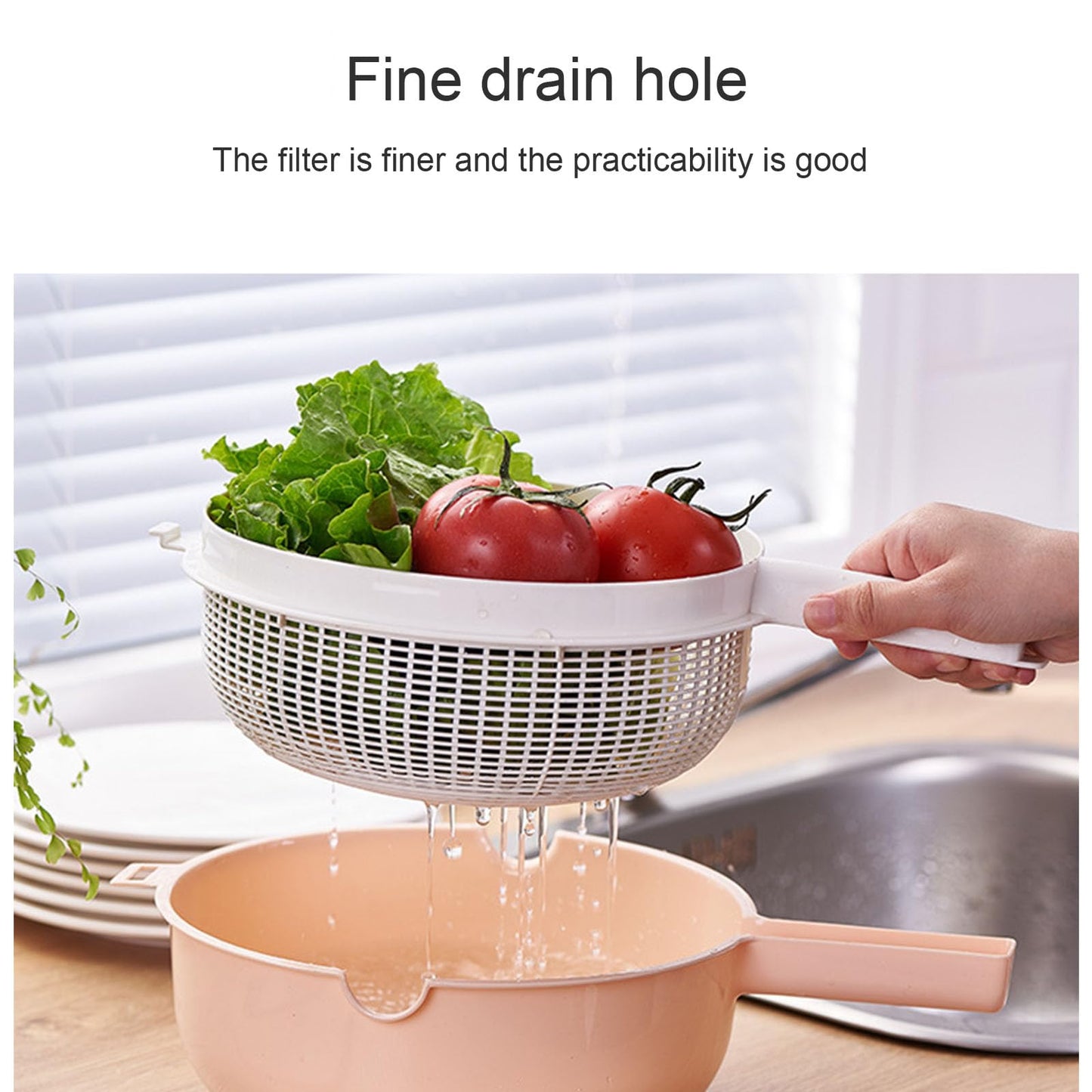 HUANIZI Double Layer Rice Wash Basket 2 in 1 Kitchen Strainer Bowl Drain Basket with Handle Fruit Vegetable Colander for Washing Mixing Kitchen Strainer Bowl Set, Beige