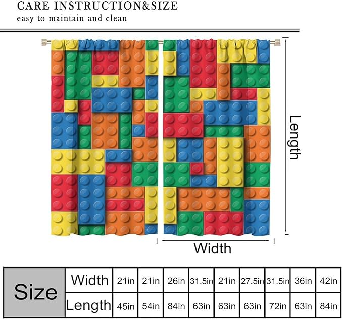 Kids Building Blocks Toy Curtains Children's Room Abstract Outline Colorful Plastic Toys Geometric Bricks Print Curtains for Boys Girls Nursery Curtains 42x45 Inches 2 Panels