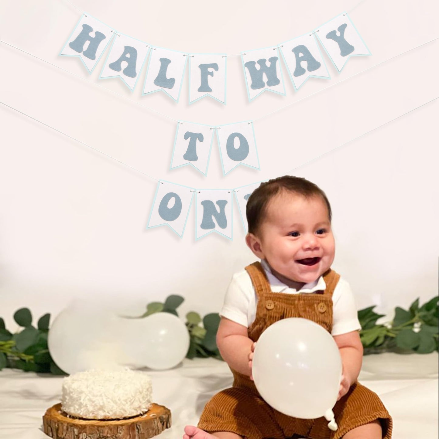 Half Way To One Banner- Neutral 6 Months Birthday Backdrop, Baby Half Cake Smash Photo Props, Birthday Party Decorations