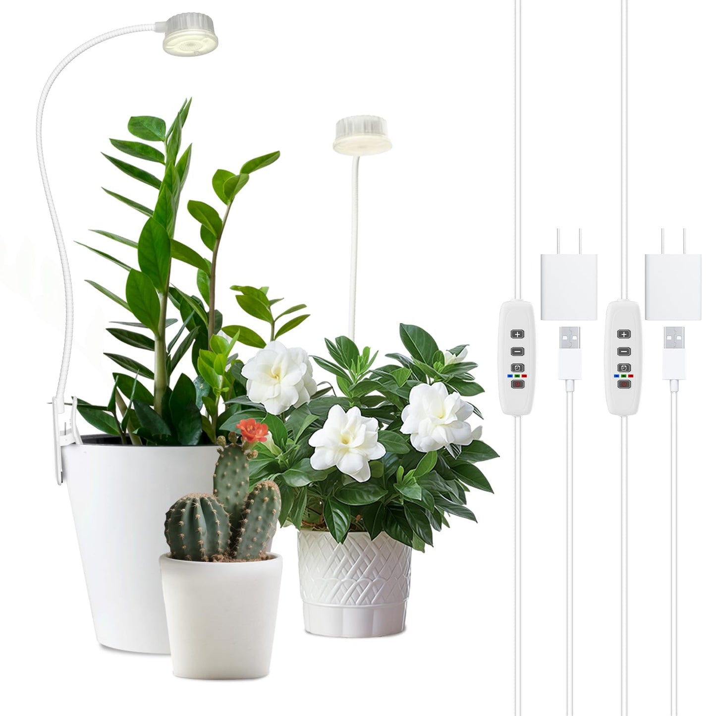 YKoliron Grow Lights for Indoor Plants, Clip on Full Spectrum Plant Light, Plant Grow Lights Indoor with Adjustable Gooseneck and 10-Level Dimming, 3/9/12H Timer for Office Home (2 Packs)