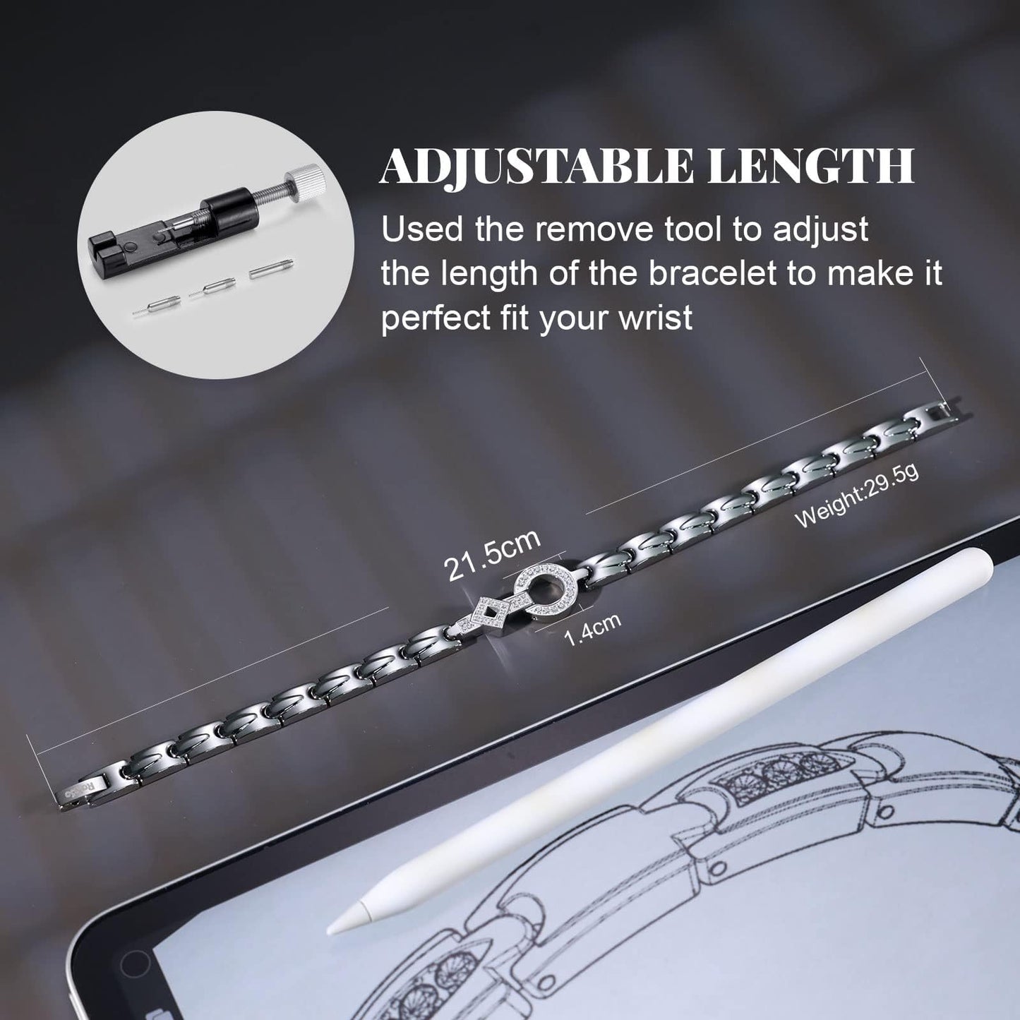 RainSo Elegant Womens Stainless Steel Magnetic Bracelets 3500 Gauss with Gift Box Adjustable