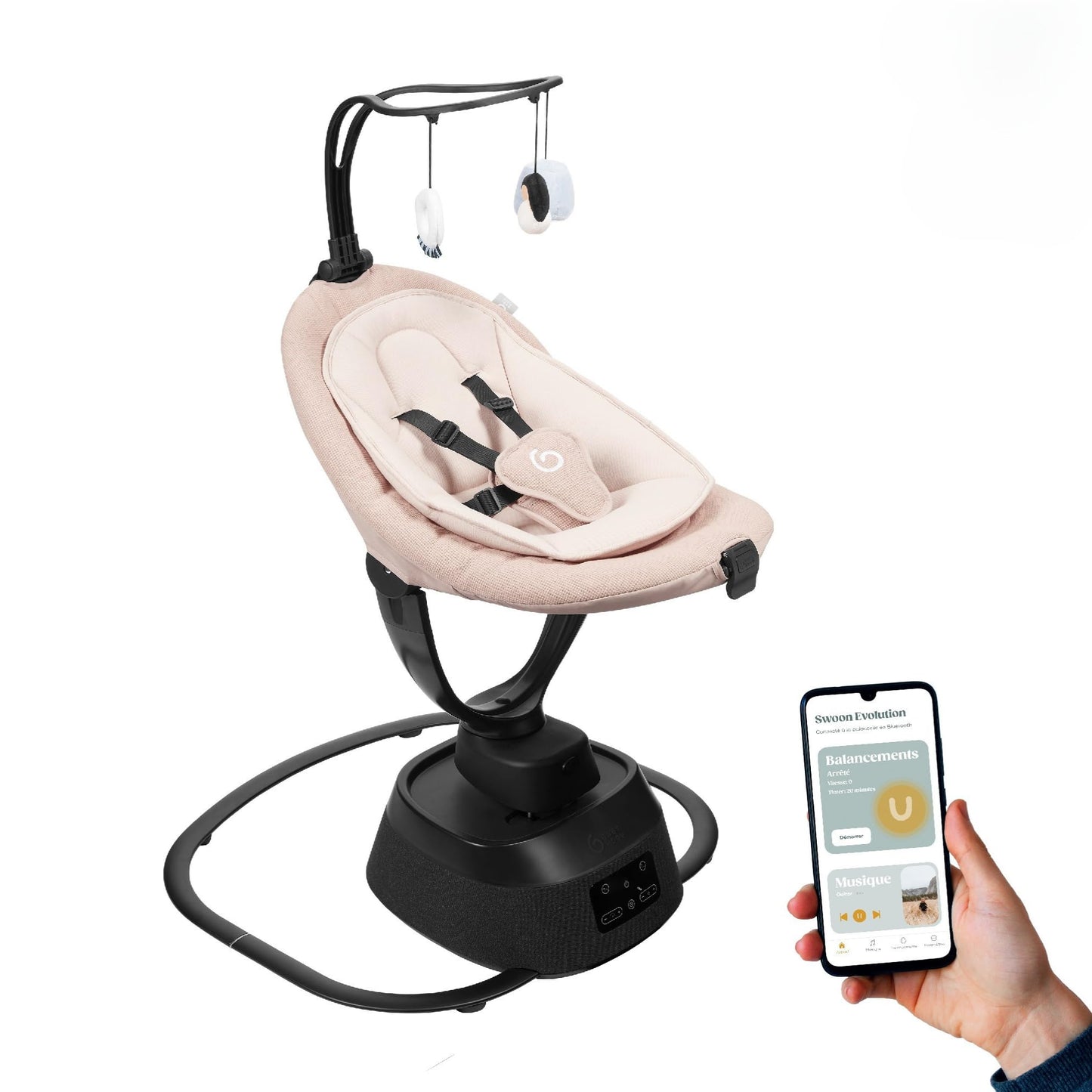 Babymoov Swoon Evolution Smart Electric Baby Swing, Bluetooth-Connected, 8 Motions, 360° Reclining Seat, Music Streaming, Voice Recording, Personalized Lullabies, Mobile App Control, Infant Included