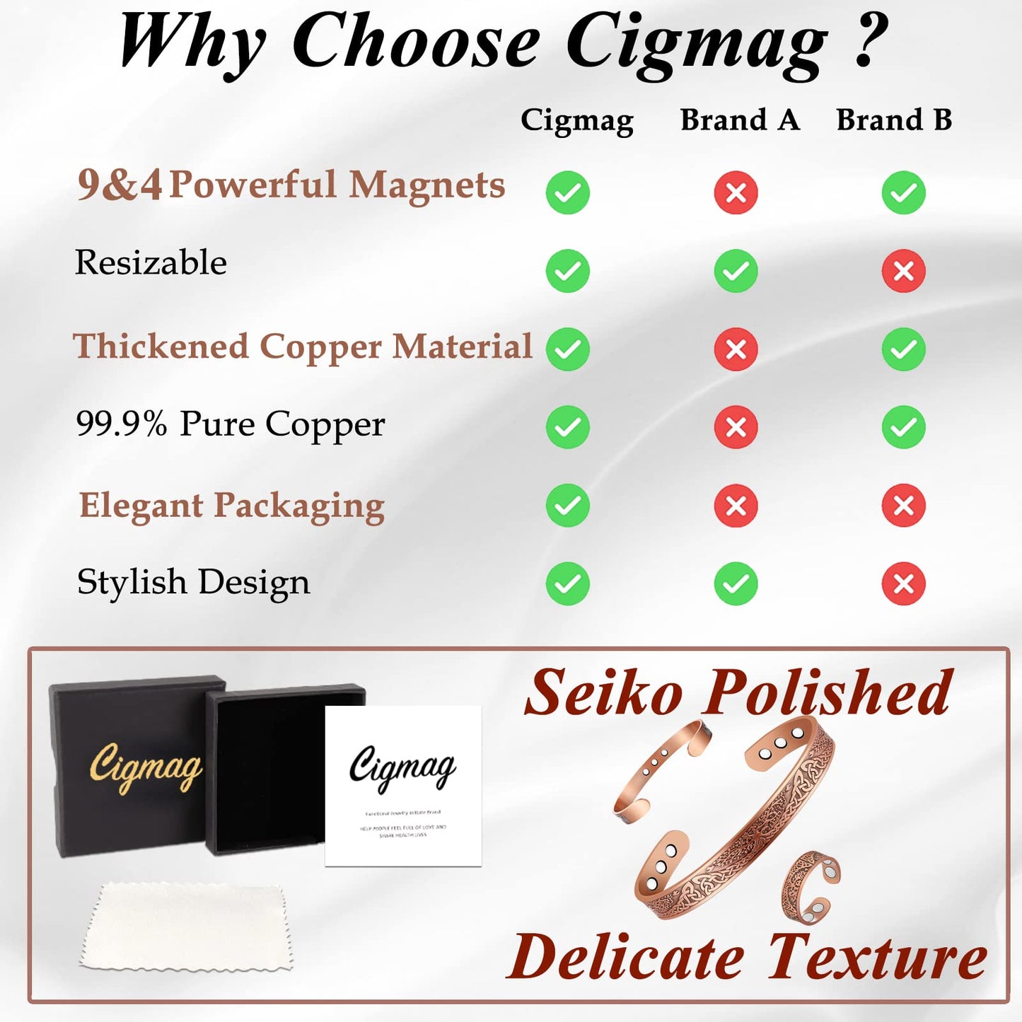 Cigmag Copper Bracelets for Women and Copper Ring Tree of Life Pattern Cuff Bangle Strength Magnets Adjustable