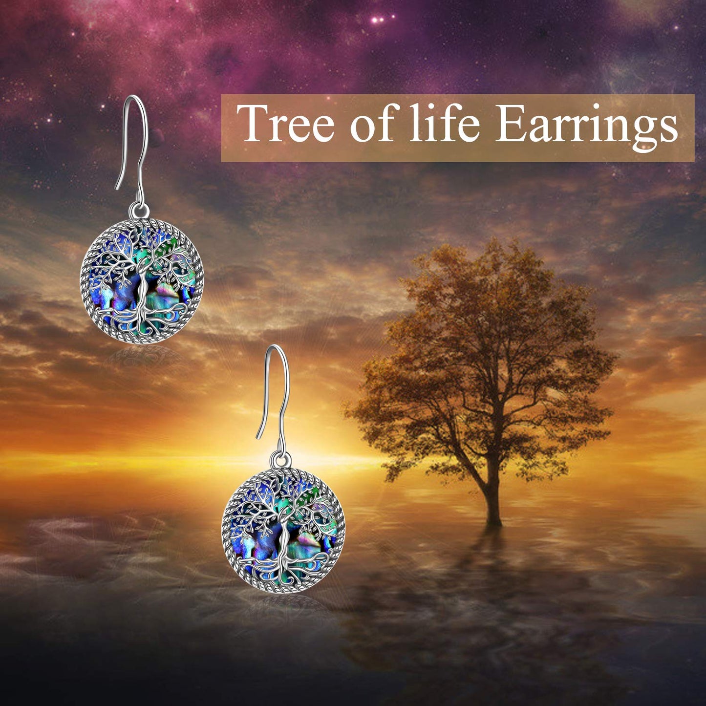 ONEFINITY Sterling Silver Tree of Life Abalone Shell Dangle Drop Earrings for Women Tree of Life Jewelry Christmas Gifts