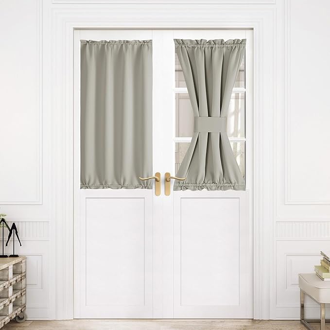 NICETOWN French Door Curtain for Door Window, Rod Pocket Thermal Short Curtain for Glass Patio Kitchen Window, 30 X 40 Inches Long, 1 Panel with Tieback, Natural