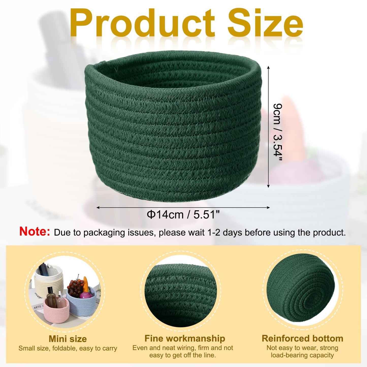 uxcell Green Small Cotton Rope Woven Storage Basket, Shelf Closet Storage Gift Woven Baskets Cute Nursery Box Bin Decor Organization Bin for Home Supply, Round, 5.6x3.6