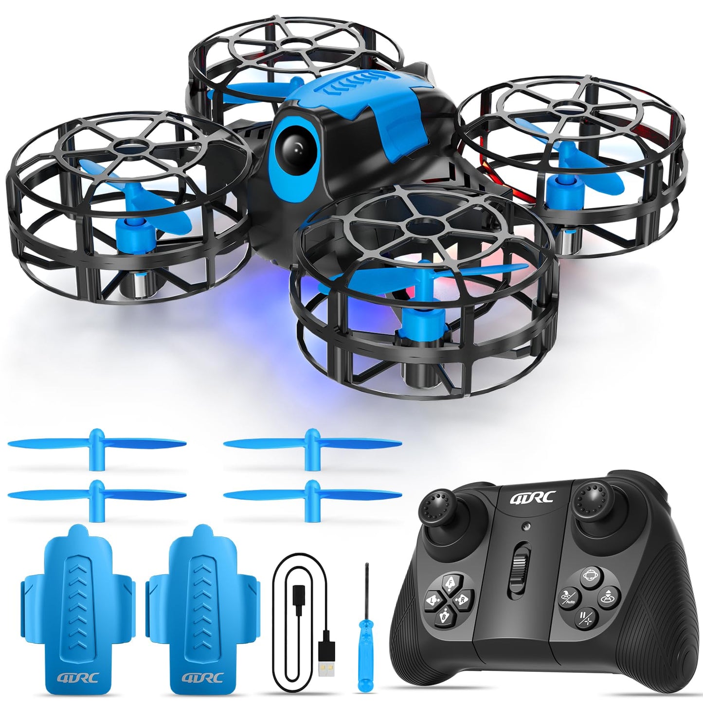 4DRC V18 Mini Drone for Kids Beginners, RC Quadcopter with 2 Control Modes, Headless Mode, Altitude Hold, Auto Hover, 3 Speeds, 3D Flips, LED Lights, 2 Batteries, Gift Toy for Boys