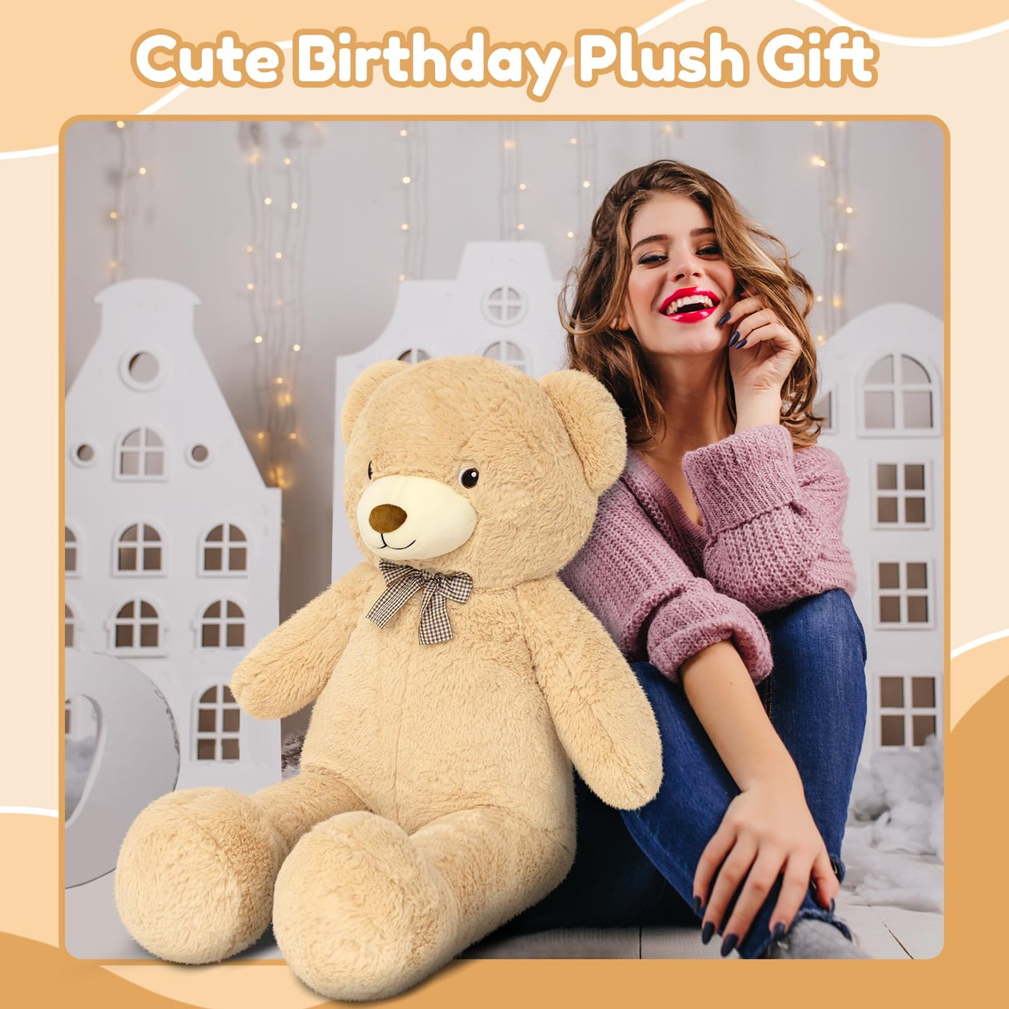 SQEQE Giant Teddy Bear Stuffed Animals 39 in, Large Teddy Bear Plush for Kids Adults, Cute Huge Plushies for Birthday Valentine's Gift