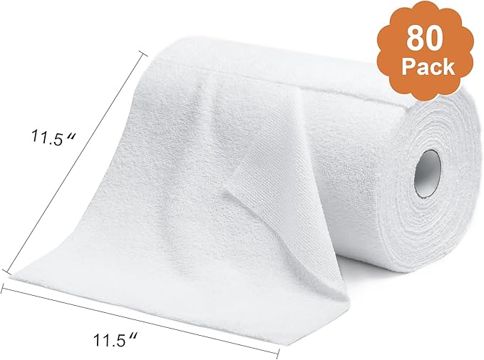LIVOS Microfiber Cleaning Cloth Roll - 80 Pack, Reusable Paper Towels, White Tear Away, Microfiber Towels for Car, Super Absorbent Lint Free Cleaning Rags for House, Kitchen,Window- 11.5"x11.5"