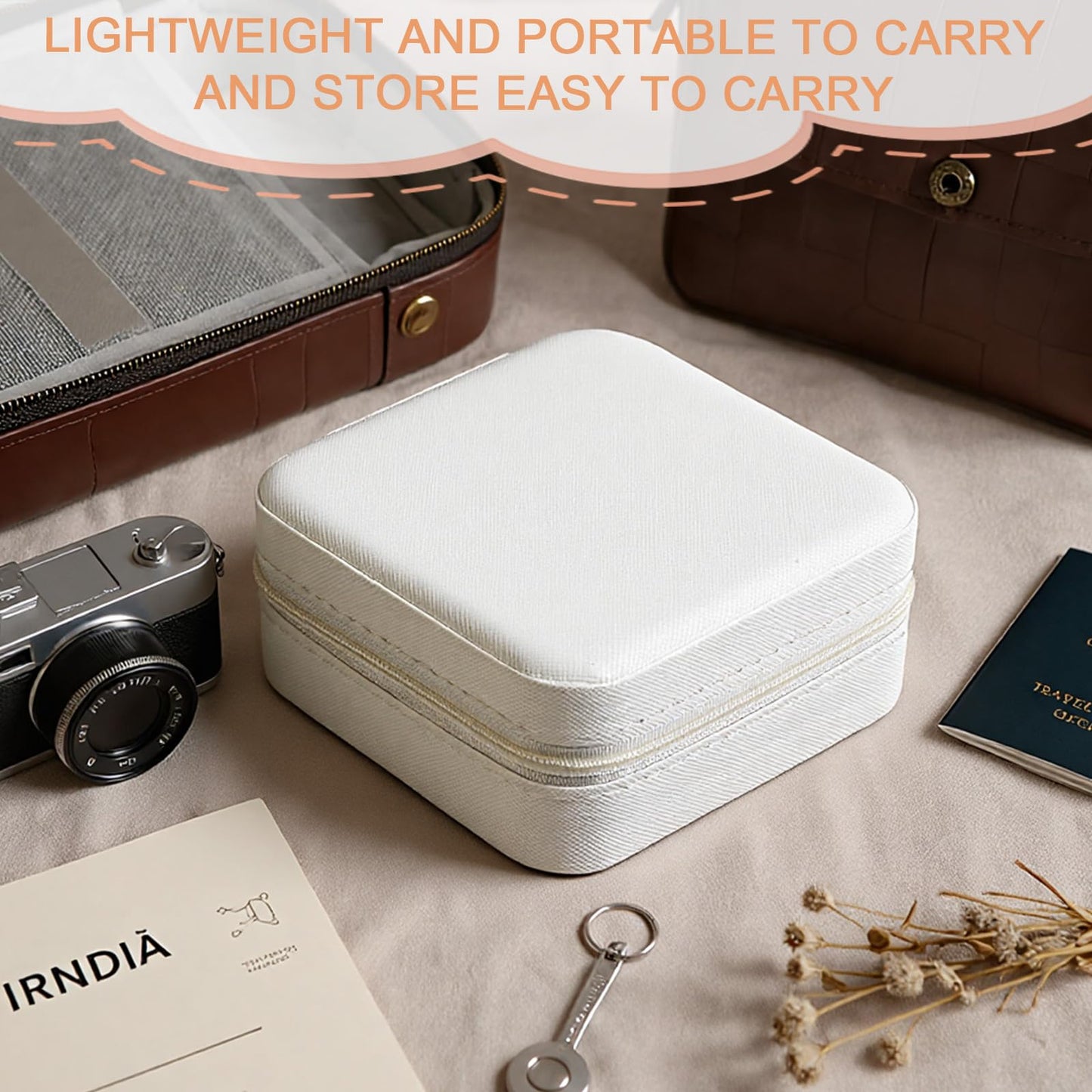 Kifmurase 10Pcs Travel Jewelry Case, Bridesmaid Gifts Box, Small PU Leather Earring Organizer, Jewelry Travel Organizer, Mini Storage Boxes for Women Bridesmaid Proposal Gifts (White)