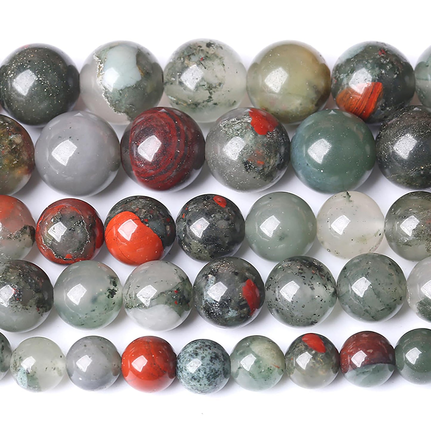 10MM Natural African Bloodstone Gemstone Round Beads Loose Spacer Stone Beads for Jewelry Making 72pcs 2 Strands 32"