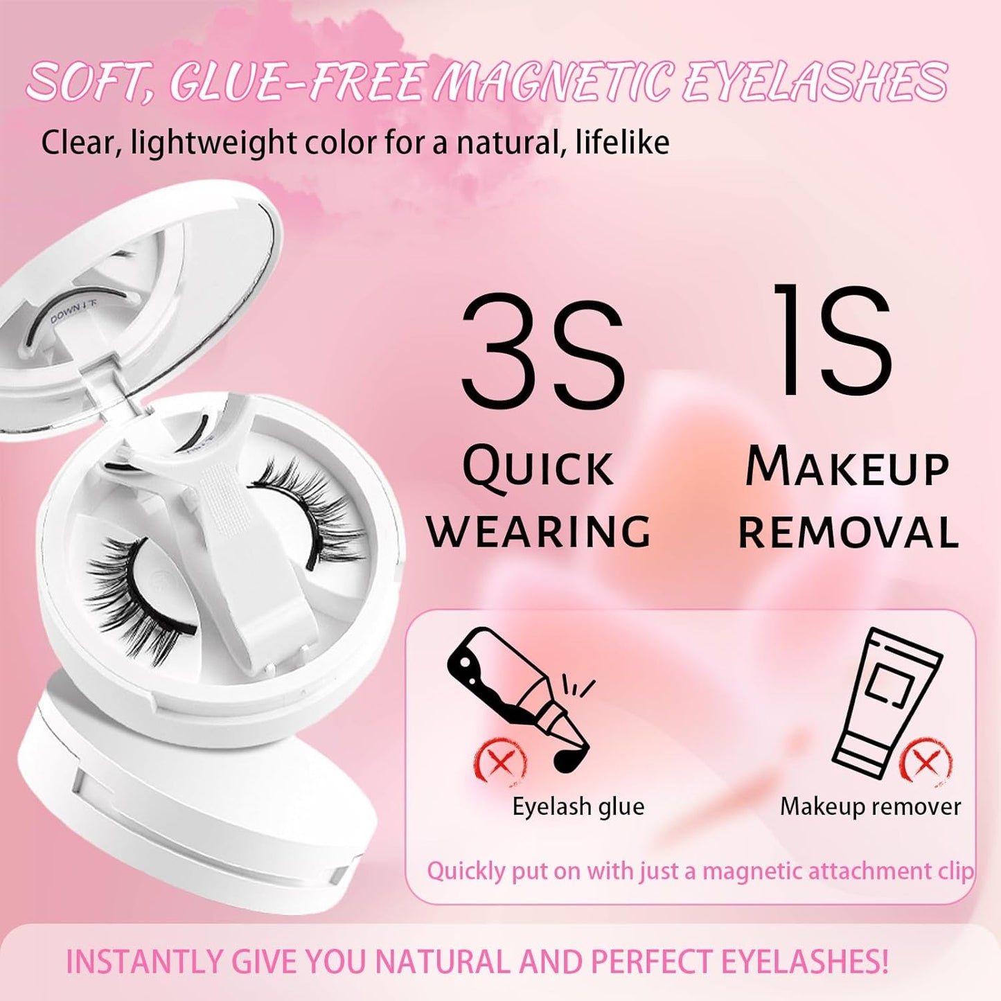 Lumentes Magnetic Eyelashes, Lumentes Magnetic Eyelashes with Applicator, Reusable No Glue Lashes, Natural Look Soft Comfortable Magnetic Lashes, Easy to Wear and Remove (Cherry Blossom Black)