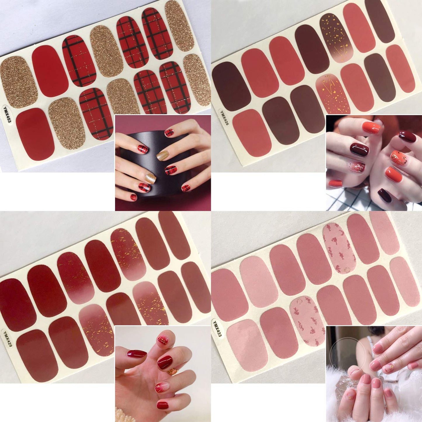 SILPECWEE 20 Sheets Red Nail Polish Strips for Women Self Adhesive Nail Polish Stickers Full Nail Wraps Gel Nail Strips Sticker Nails Manicure Design with 1pc File