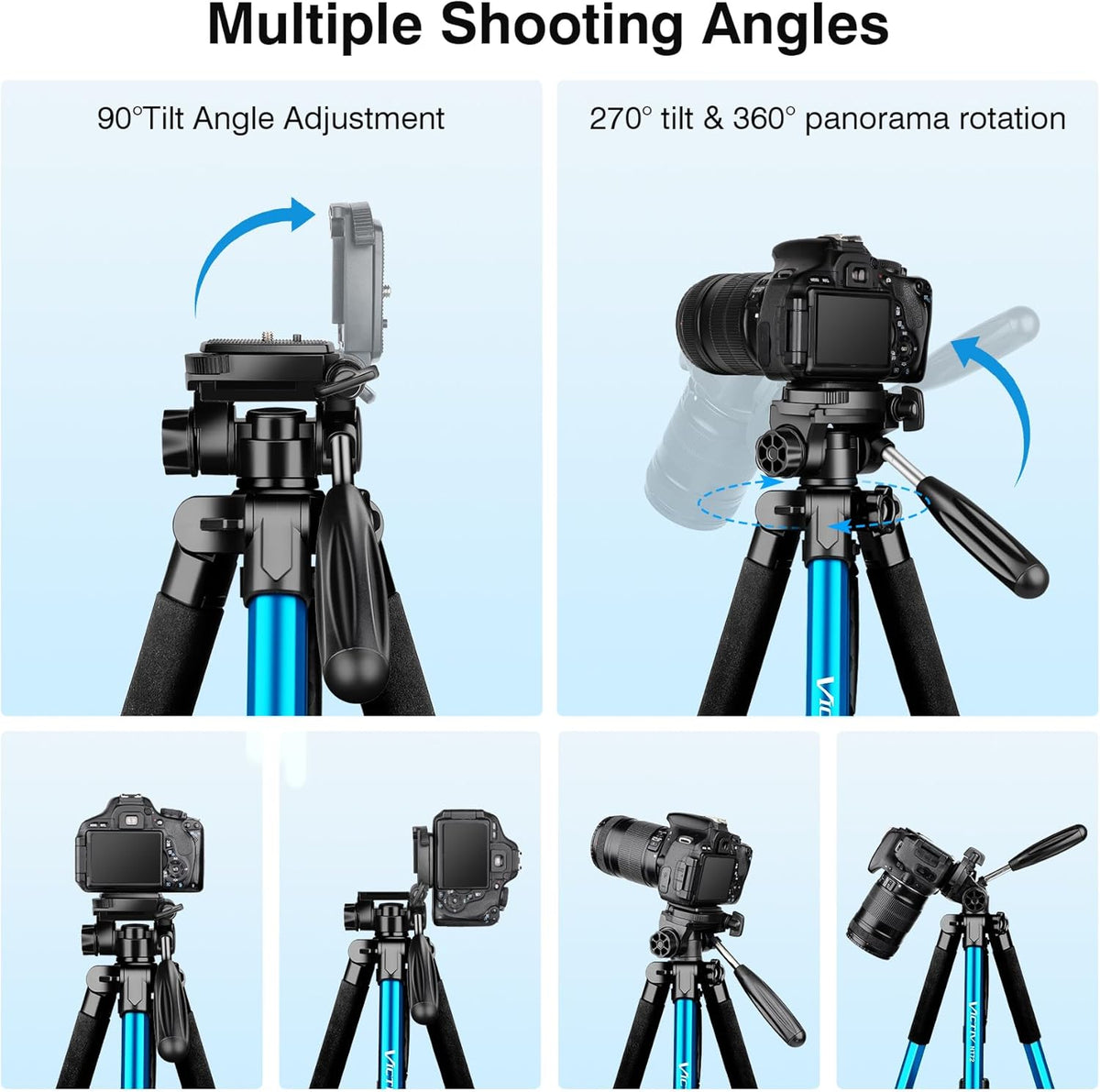 Victiv 72 inch Camera Tripod, Tall Tripod for Camera Cell Phone, Heavy Duty Camera Tripod Stand, Professional Aluminum Monopod, Compatible with Canon Nikon Sony DSLR Cameras - Blue