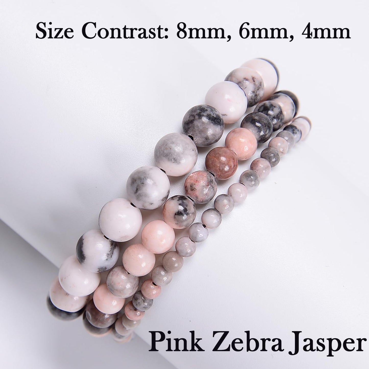 CHCCOYE 8mm Handmade Adjustable Natural Gemstone Crystal Bracelet Healing Power Energy Inspirational Gifts with Card for Unisex (Pink Zebra Jasper)