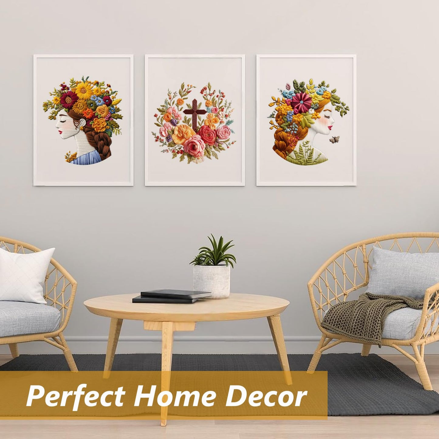 LYMIGER Floral Embroidery Kit for Adults, Flower Pre-Stamped Pattern Embroidery Kit for Beginners with Hoop Colorful Thread Needle Instruction, 7.9'' Hoop (Brown+Gold+Red)